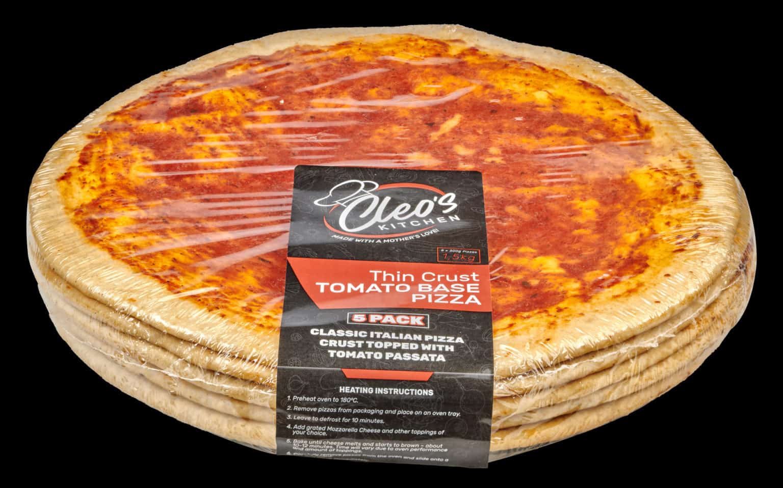 Thin Crust Tomato Pizza Base Large (Bulk 5 x 300 g) — Cleo's Kitchen